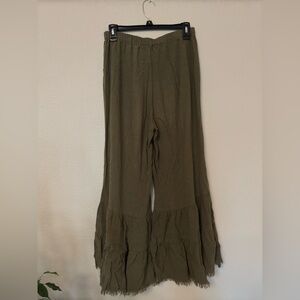 Olive Green Flowy Wide Leg Linen Pants